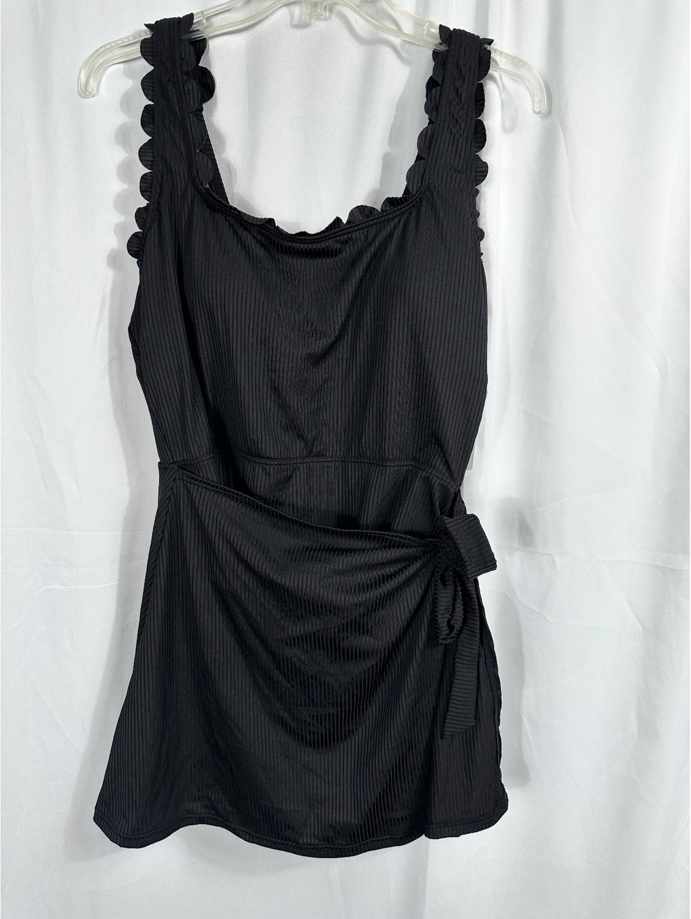 Charmo Black Ribbed Swimdress with Side Tie Detail Size Large